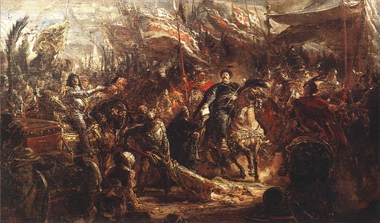 Sceny i postacie ... - 48.Jan III Sobieski wręcza kanonikowi Denhoffowi ...ie nad Turkami pod Wiedniem w r. 1683 szkic 1880.jpg